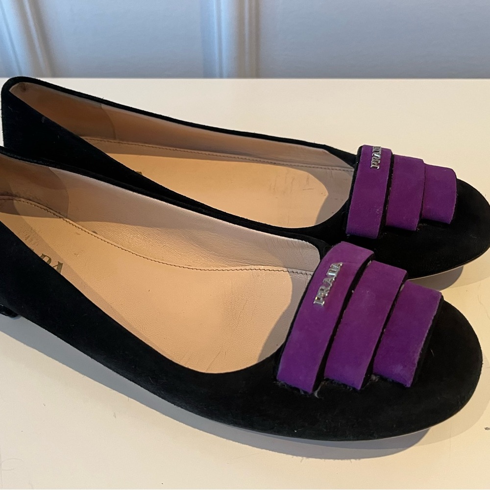 Prada Black and Purple Suede Flats